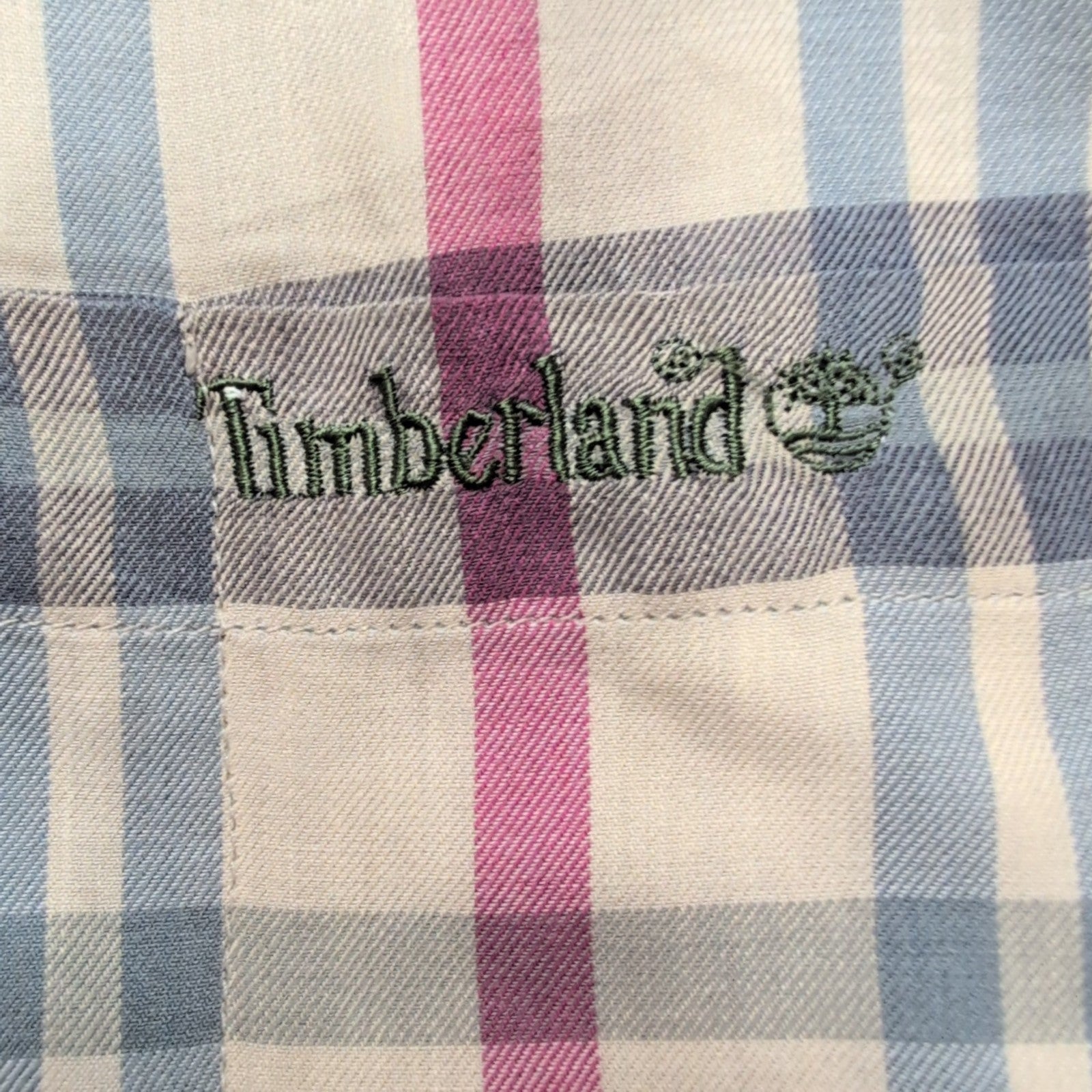 Chemise TIMBERLAND Homme L/XL à Carreaux Crème et Bordeaux Logo Brodé