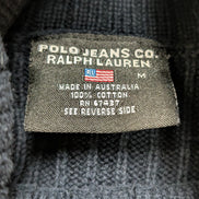 Pull Col Roulé Ralph Lauren Blanc Cassé & Marine - Drapeau USA - Taille M