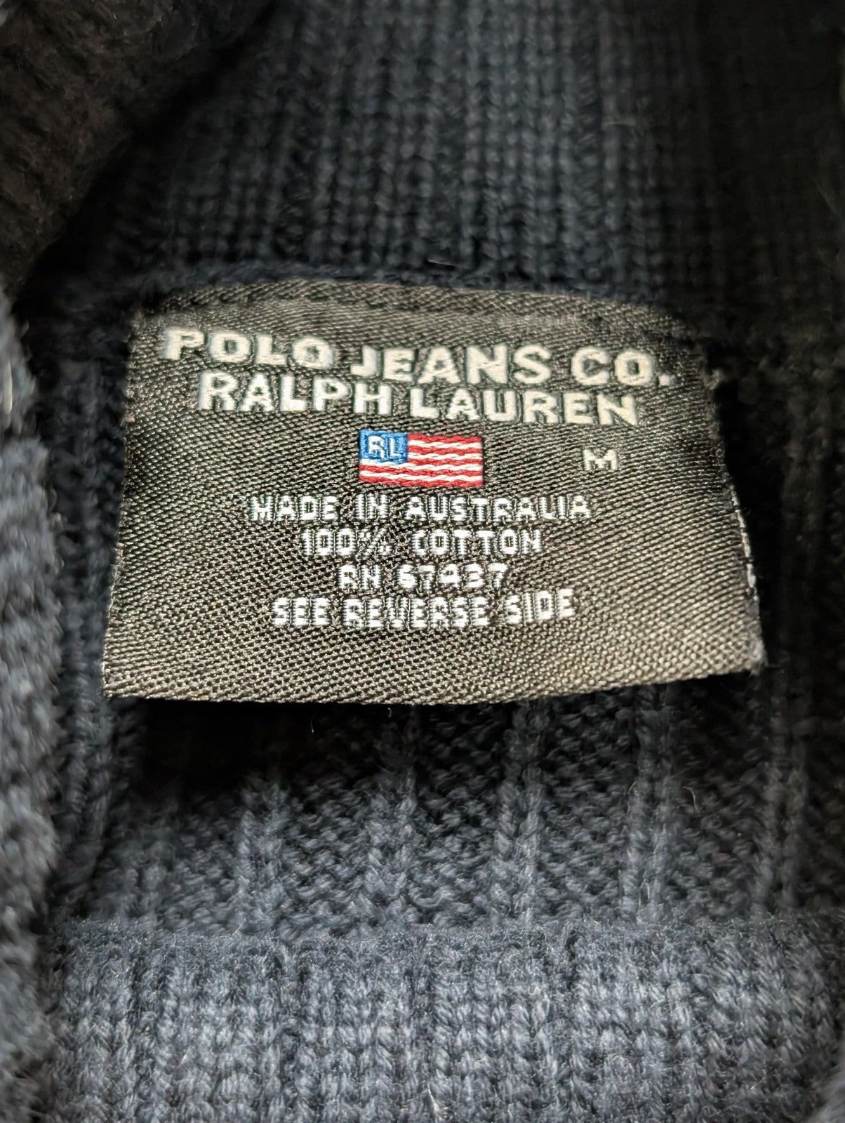 Pull Col Roulé Ralph Lauren Blanc Cassé & Marine - Drapeau USA - Taille M