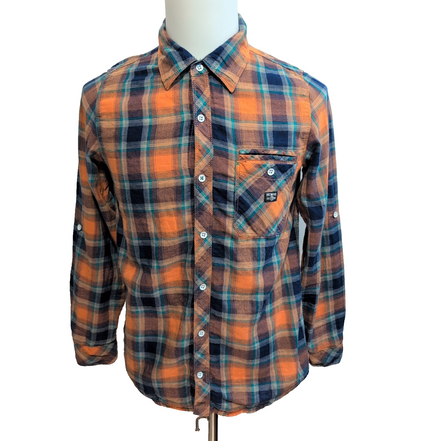 Chemise Epic Threads XL Junior carreaux orange bleu coton double épaisseur