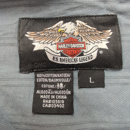 Chemise Harley-Davidson L Grise Rayures Broderies Avant Dos Manches courtes