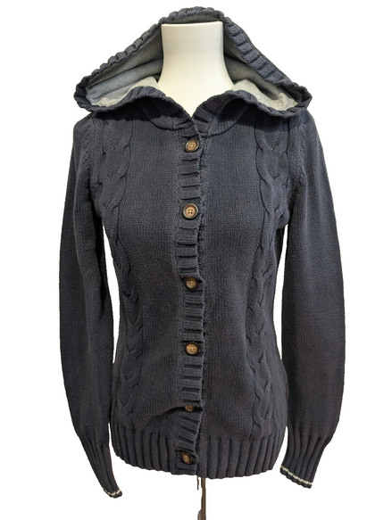 Gilet Tommy Hilfiger Vintage Femme Bleu Marine Torsadé à Capuche Taille L