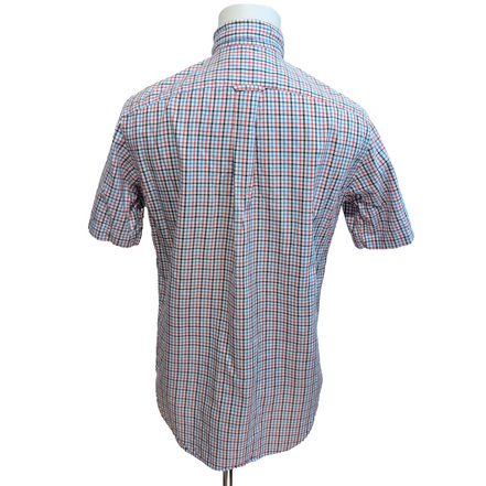 Chemise Nautica S carreaux bleu blanc rouge manches courtes logo rouge