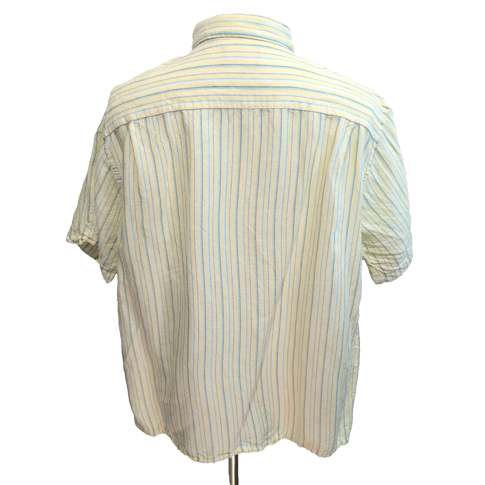 Chemise Roundtree & Yorke XL Lin Coton Rayures Jaune Bleu Manches courtes
