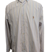 Chemise Polo Ralph Lauren Yarmouth ML Gris Rayures Oxford Shirt Button Down