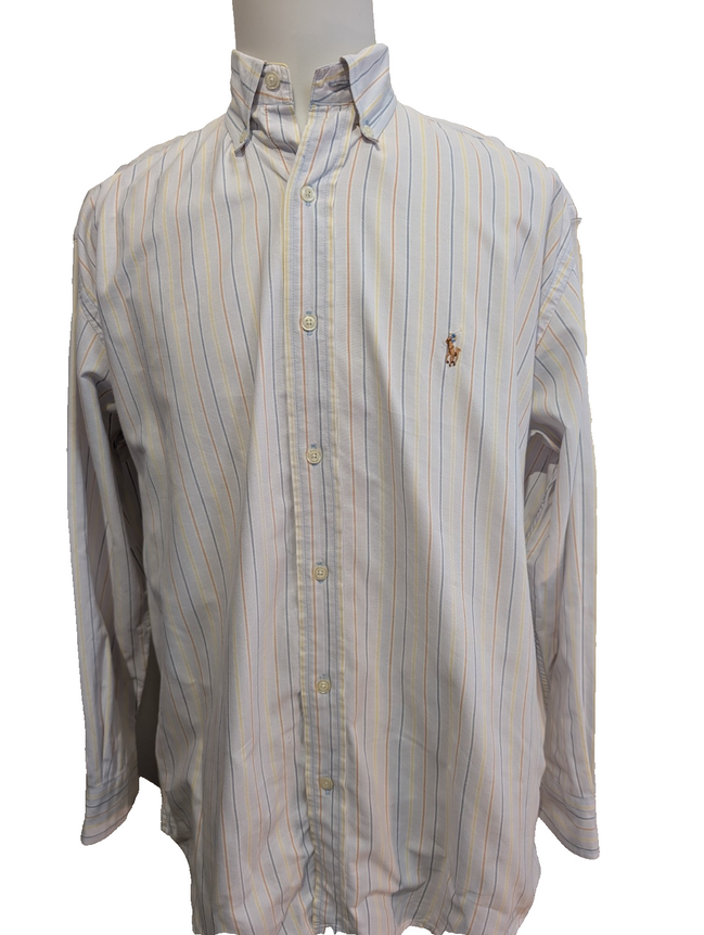 Chemise Polo Ralph Lauren Yarmouth ML Gris Rayures Oxford Shirt Button Down
