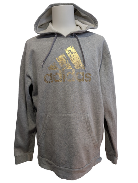 Sweat à Capuche ADIDAS Gris Logo Géant OR Brillant Vintage - Taille XL / XXL