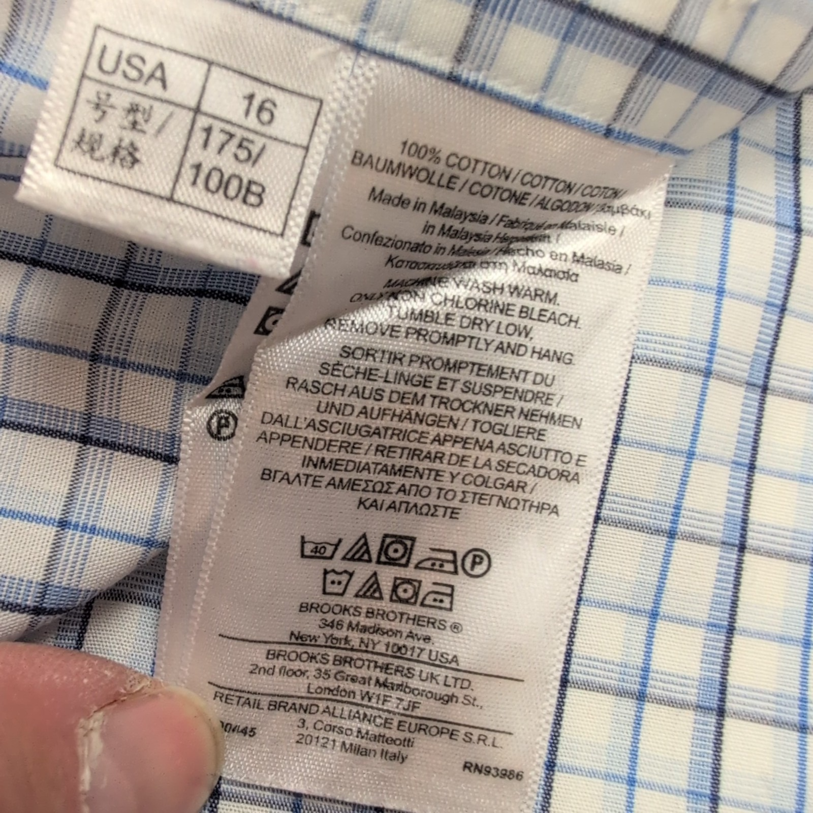 Chemise Brooks Brothers USA L Bleu Carreaux 100% Coton Made in Malaysia