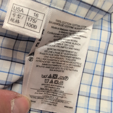 Chemise Brooks Brothers USA L Bleu Carreaux 100% Coton Made in Malaysia