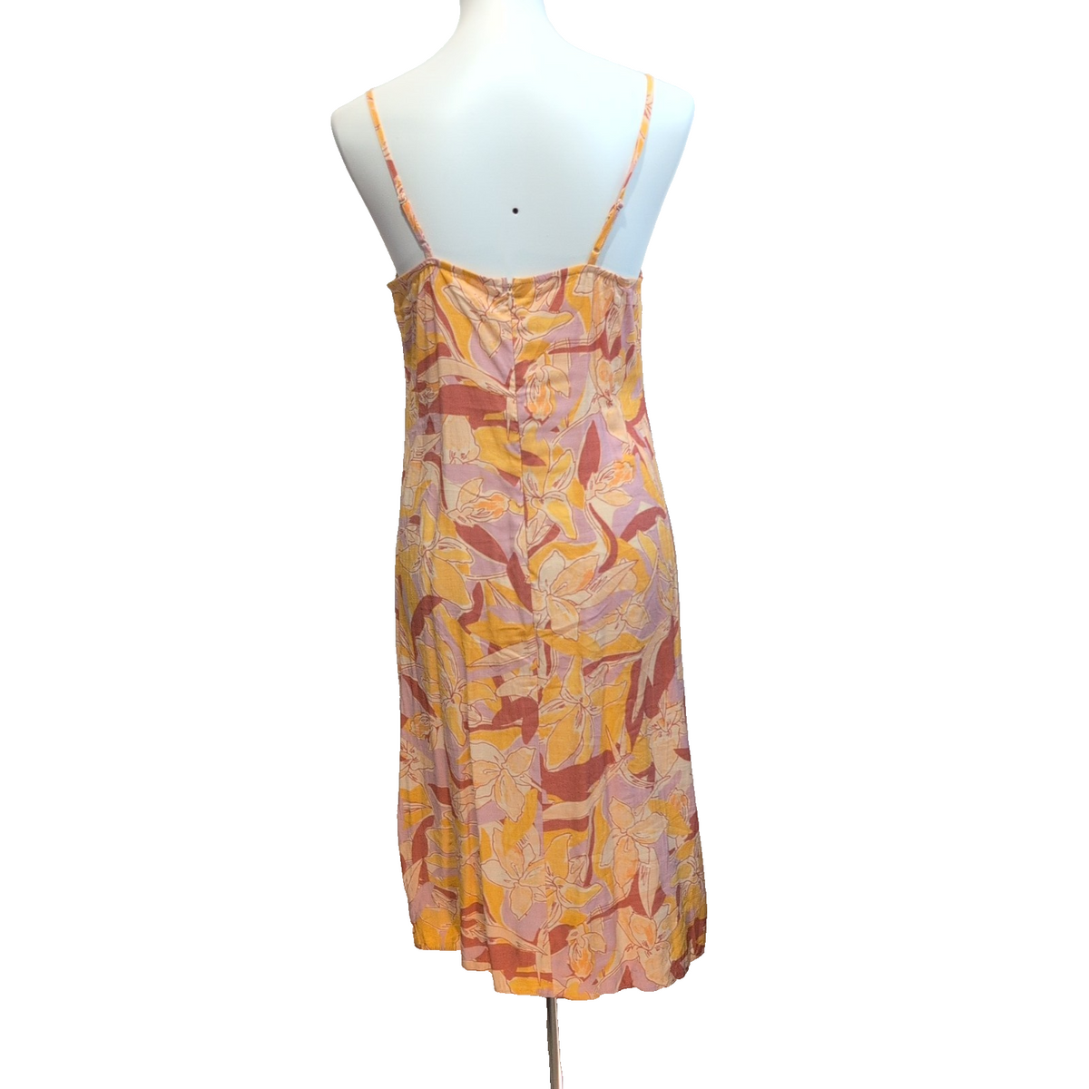 Robe d'Été Fleurie Taille M Rayonne Bretelles Réglables Rose Jaune