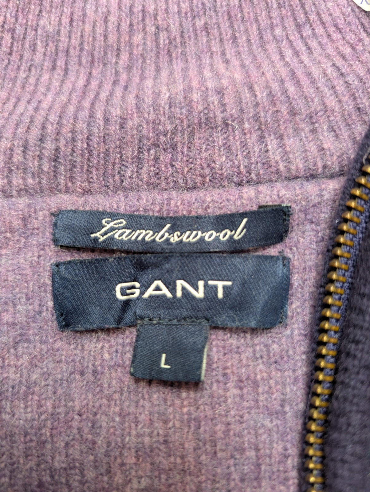 Pull Gant 100% Laine d'Agneau Col Zippé Coudières Femme M