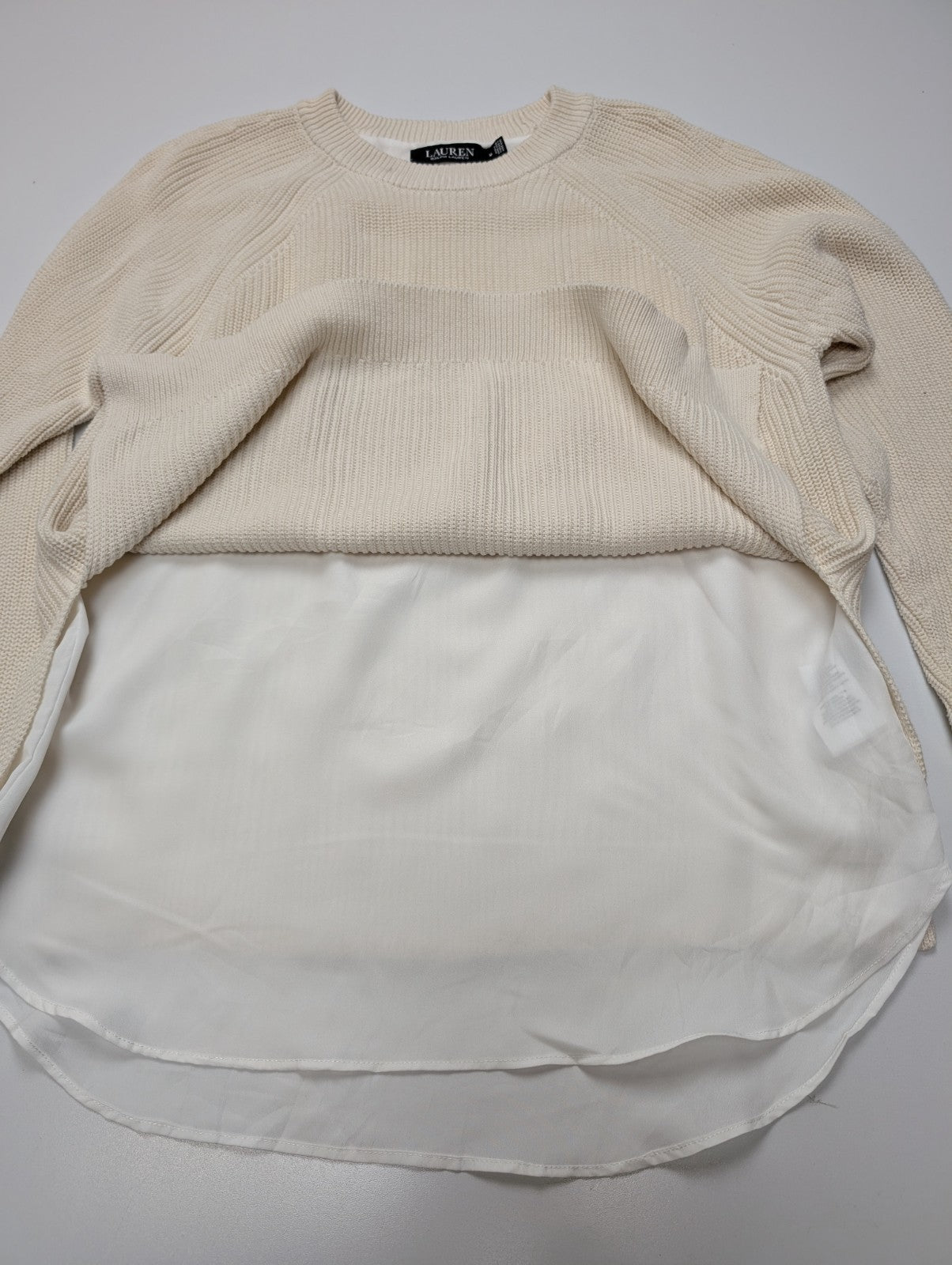 Pull Lauren Ralph Lauren Femme Blanc Crème Doublé Coton Taille M Excellent État