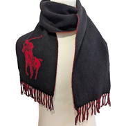Écharpe Polo Ralph Lauren Réversible Logo Géant Noir Rouge Laine d'Agneau Italy