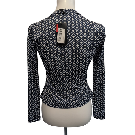 Haut Femme REFKA Taille 36 Bleu Marine Motif Losanges Manches Longues Neuf