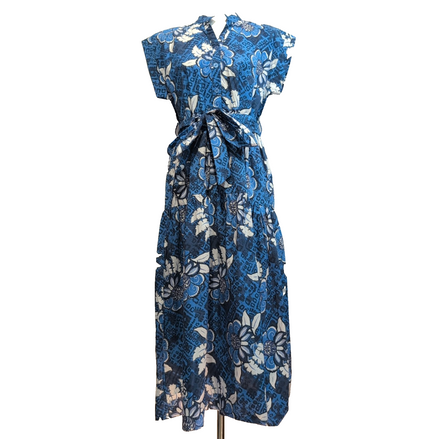 Robe Luk Ap L/XL Bleue Fleurie Coton Manches Courtes Neuve Étiquette