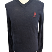 Pull U.S. POLO ASSN Col V 50% Laine Mérinos Bleu Marine Homme Taille S