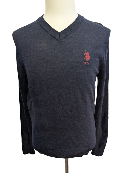 Pull U.S. POLO ASSN Col V 50% Laine Mérinos Bleu Marine Homme Taille S