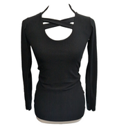 Haut Femme SELECT Taille 38 Noir Manches Longues Col Croisé Dos Nu