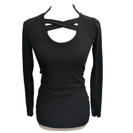 Haut Femme SELECT Taille 38 Noir Manches Longues Col Croisé Dos Nu