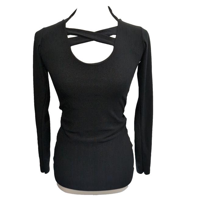 Haut Femme SELECT Taille 38 Noir Manches Longues Col Croisé Dos Nu