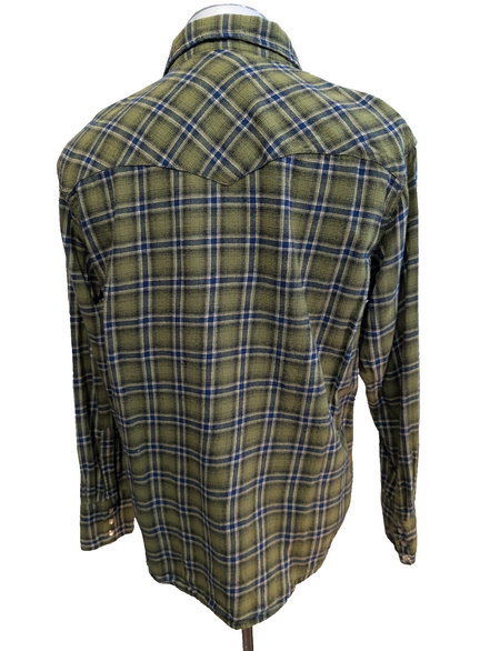 Wrangler L Chemise Western Flanelle Verte Carreaux Boutons-pression