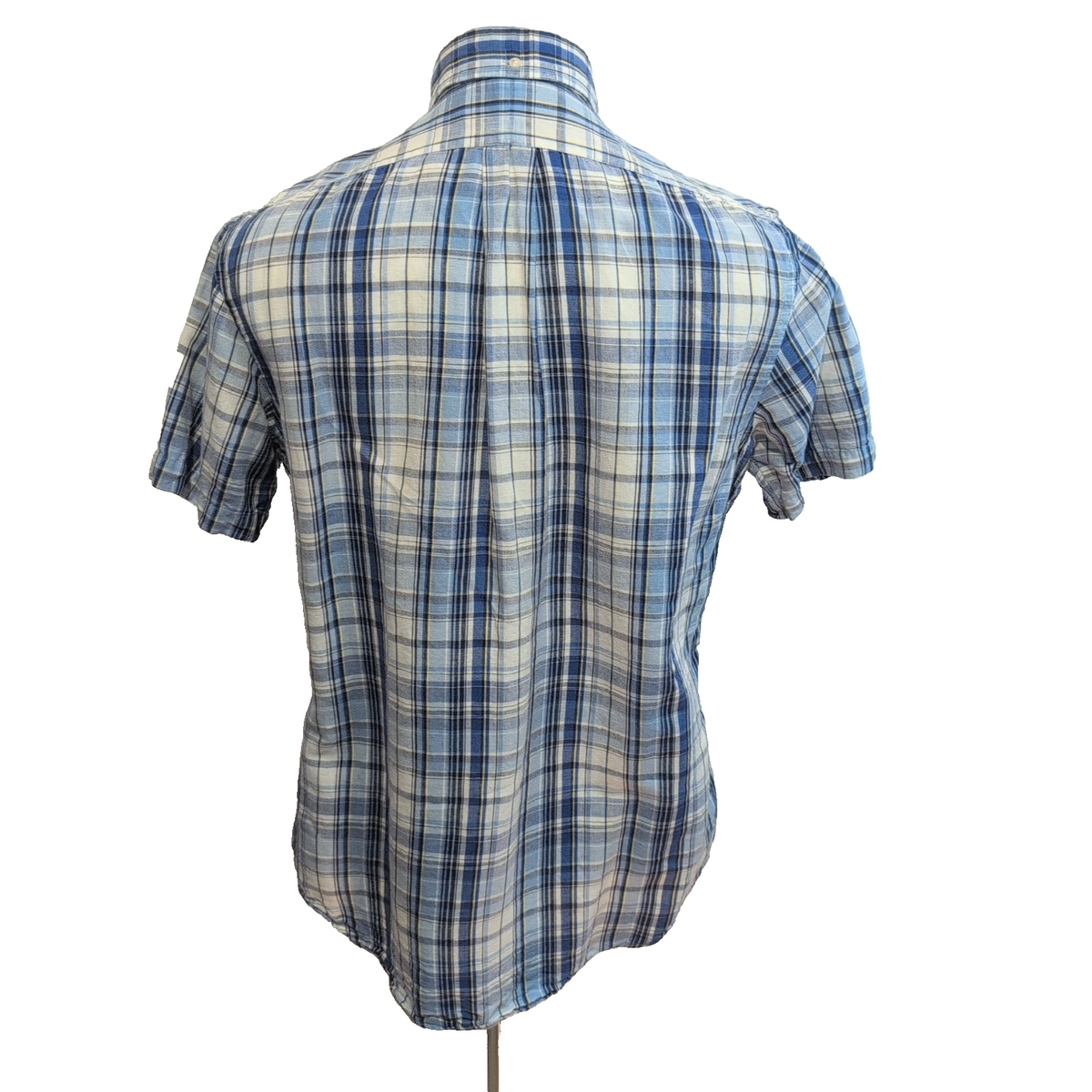 Chemise Ralph Lauren Custom Fit Homme M Bleu Carreaux Lin Coton Manches Courtes