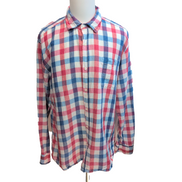 Chemise Bachrach XXL Lin Coton Carreaux Bleu Rouge Blanc Manches Retractables