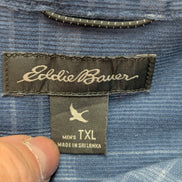 Chemise EDDIE BAUER T.TXL Velours Côtelé Carreaux Bleu Classic Fit Vtg