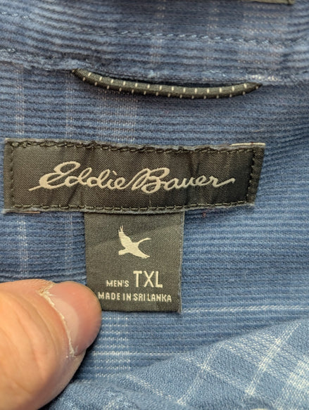 Chemise EDDIE BAUER T.TXL Velours Côtelé Carreaux Bleu Classic Fit Vtg