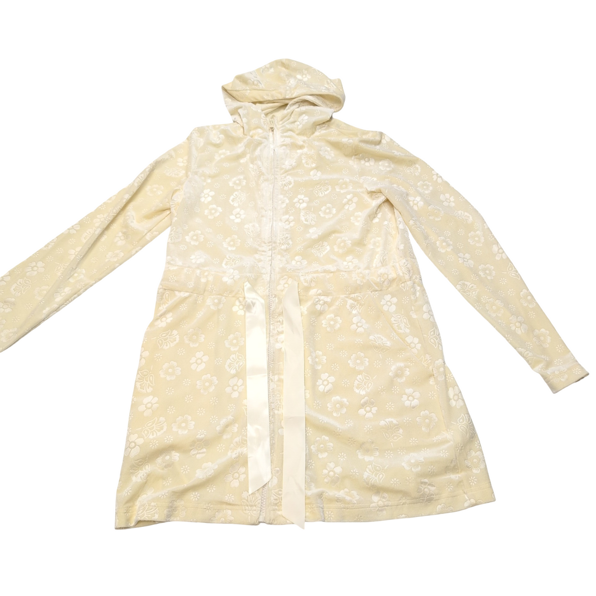 Peignoir ORONERO S Capuche Velours Loungewear Écru Floral Neuf Étiquette