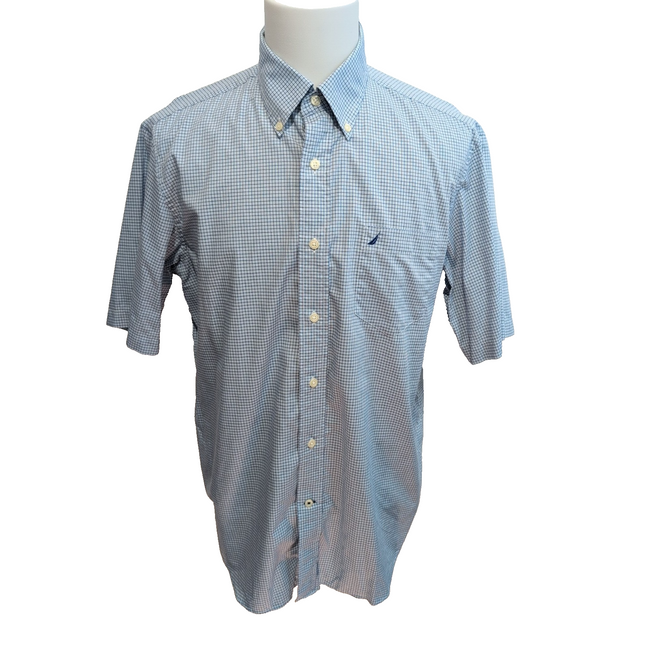 Chemise Nautica L Bleu Carreaux 100% Coton Made in Mauritius Manches courtes