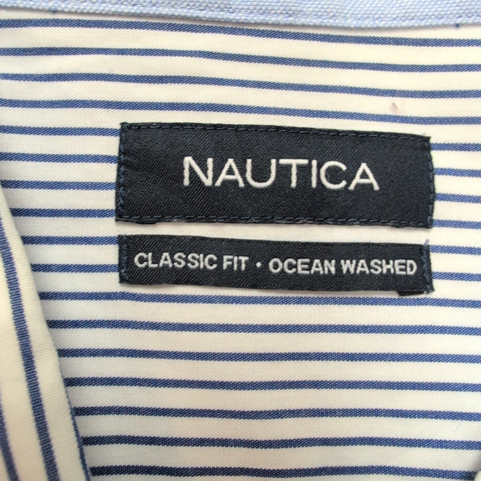 Chemise Nautica Classic Fit L Ocean Washed Rayures Bleues Coton