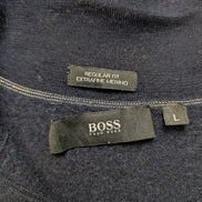 Pull Hugo Boss Femme Taille L Bleu Marine 100% Laine Mérinos Col Boutonné