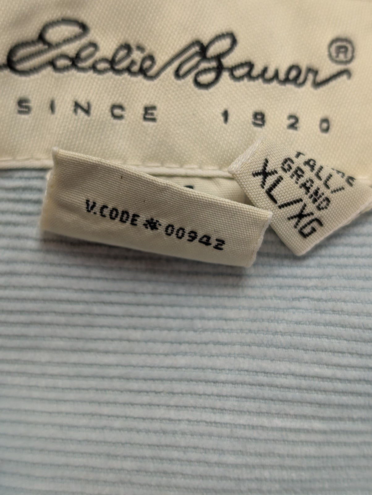 Chemise EDDIE BAUER T.XL TALL Velours Côtelé Vert Pâle Vtg