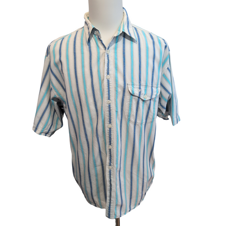 Chemise Dockers Rayures Bleu Ciel et Blanc Taille L Coton Manches courtes Poche