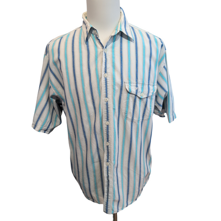 Chemise Dockers Rayures Bleu Ciel et Blanc Taille L Coton Manches courtes Poche
