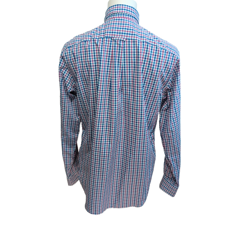 Chemise Nautica Classic Fit M carreaux rouge bleu logo bleu coton manches longue