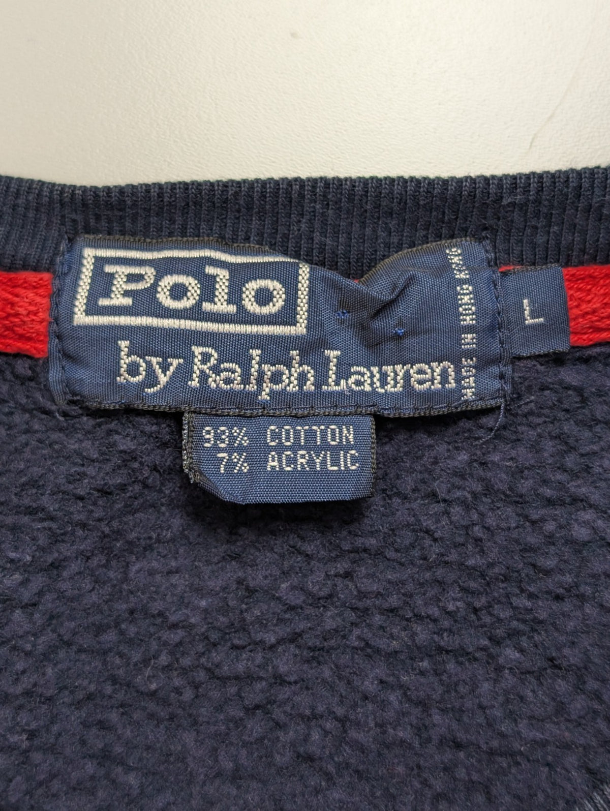 Sweat Polo Ralph Lauren L XL bleu marine logo rouge brodé col rond