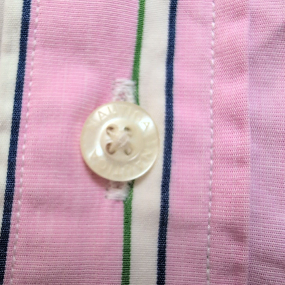 Nautica chemise 80s two ply coton rose pâle rayures vertes XL