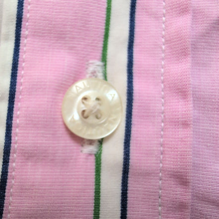 Nautica chemise 80s two ply coton rose pâle rayures vertes XL