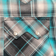 Chemise Wrangler Manches Courtes Turquoise à Carreaux à Poches Taille XL
