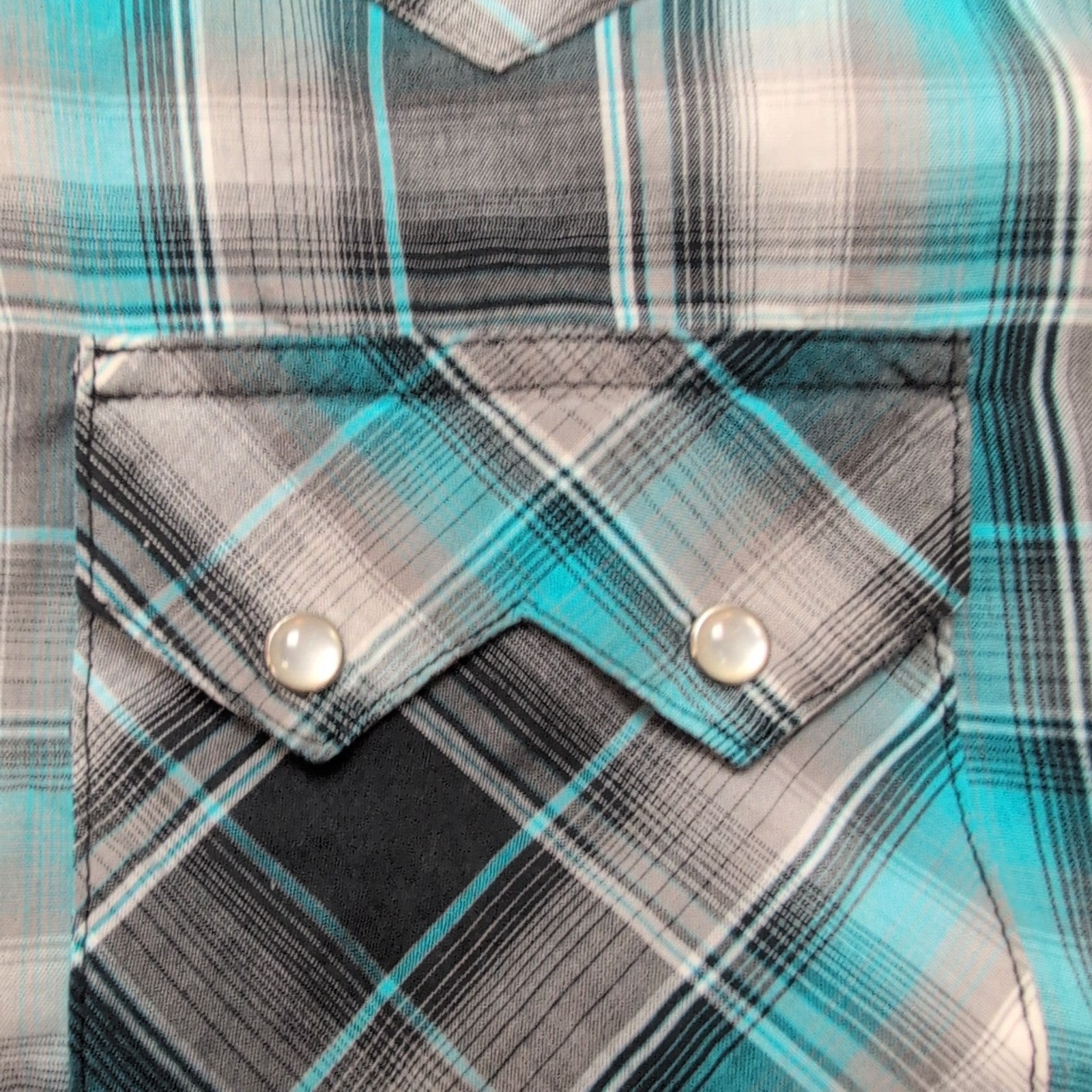 Chemise Wrangler Manches Courtes Turquoise à Carreaux à Poches Taille XL