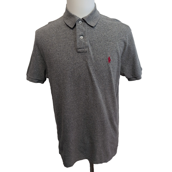 Polo Ralph Lauren Homme L Gris Logo Rouge Polo Manches Courtes Custom Fit