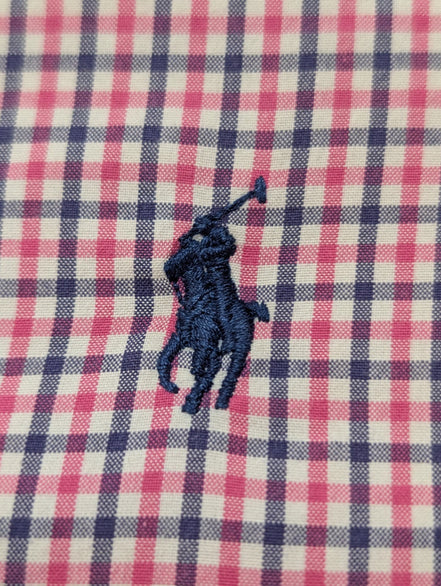 Chemise Ralph Lauren rose et bleue à carreaux logo marine taille L #2551