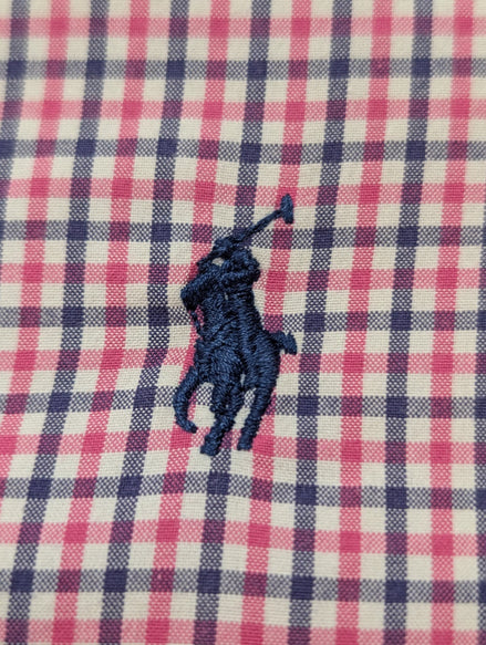 Chemise Ralph Lauren rose et bleue à carreaux logo marine taille L #2551