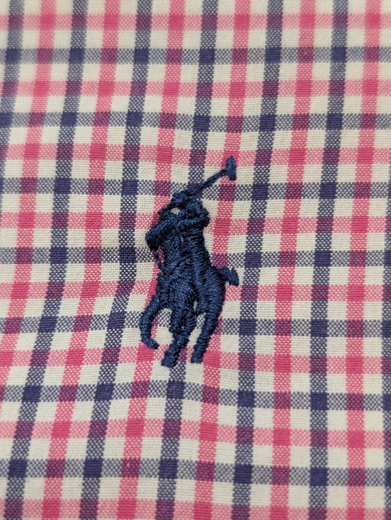 Chemise Ralph Lauren rose et bleue à carreaux logo marine taille L #2551