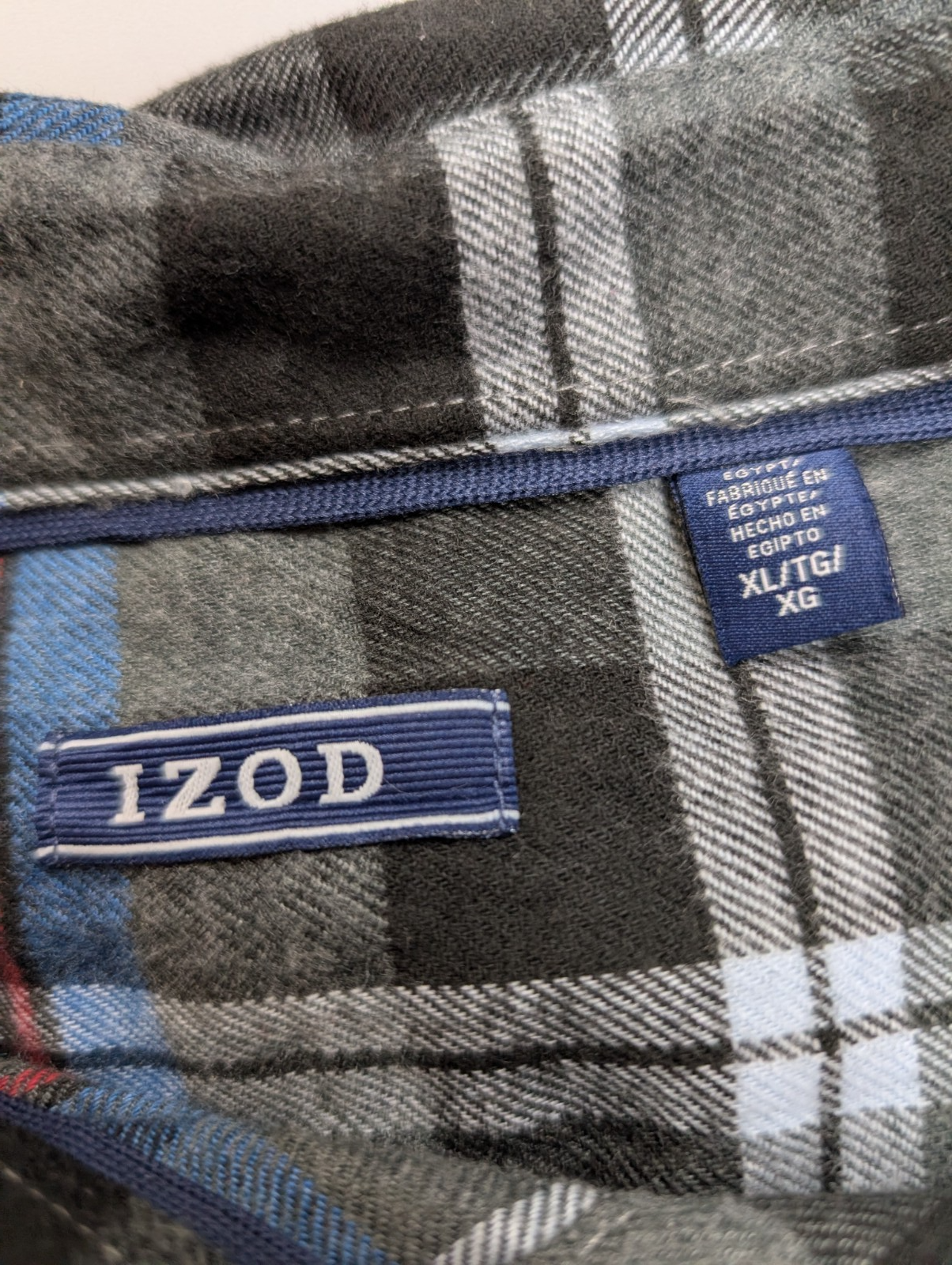 👕 Chemise IZOD XL Flanelle Carreaux Noir Gris Bleu Coton |301S