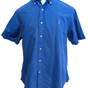 Ralph Lauren Chemise L Bleu Uni Logo Rose Fluo Manches courtes