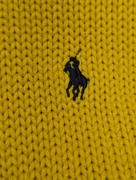 Pull Polo Ralph Lauren Jaune Vintage Made in HK - Maille Dense Taille L (Fit S)