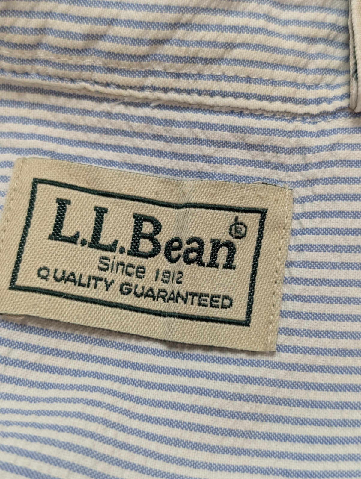 Chemise manches courtes L.L. Bean bleu à rayures gaufrée taille XXL #226msch